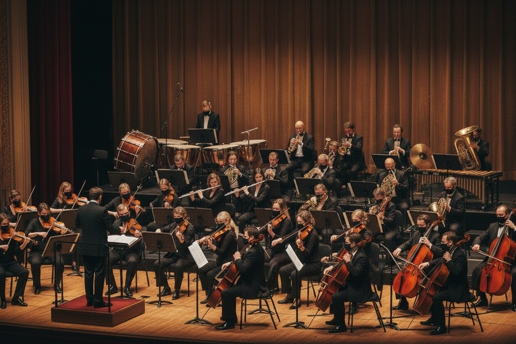 Symphony orchestra performing Prayer, Pain, Panic and Poise